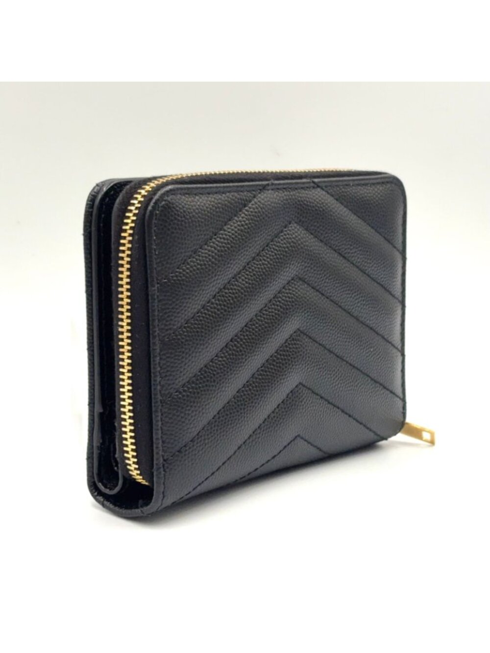 Saint Laurent Paris Monogram Compact Zip Around Caviar Leather Black Wallet Gold - Picture 2 of 13